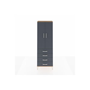 Arges Dolap 3 Raflı 4 Çekmeceli 2 Kapaklı 60x30x182 Çam-antrasit