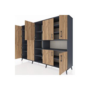 Hyperion Dolap 13 Raflı 7 Kapaklı 220x44x163 Antrasit-çam/antrasit