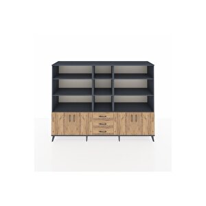 Hyperion Dolap 11 Raflı 3 Çekmeceli 4 Kapaklı 220x44x163 Antrasit-çam