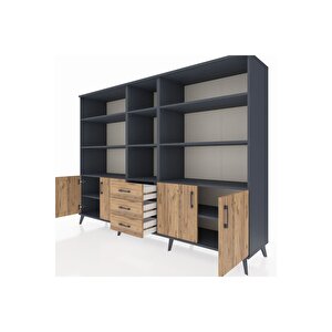 Hyperion Dolap 11 Raflı 3 Çekmeceli 4 Kapaklı 220x44x163 Antrasit-çam