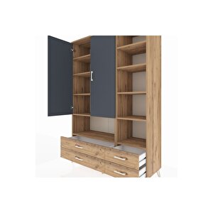 Hyperion Dolap 10 Raflı 4 Çekmeceli 2 Kapaklı 132x44x195 Çam-antrasit/çam