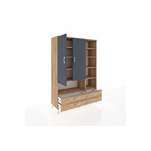 Hyperion Dolap 10 Raflı 4 Çekmeceli 2 Kapaklı 132x44x195 Çam-antrasit/çam