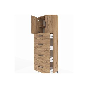 Arges Dolap 2 Raflı 4 Çekmeceli 2 Kapaklı 60x30x182 Çam-çam