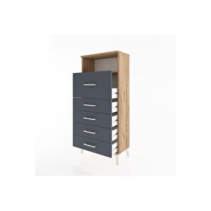 Hyperion Dolap Tek Raflı 5 Çekmeceli 60x44x134 Çam-antrasit