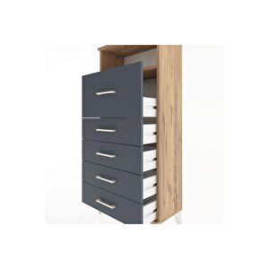 Hyperion Dolap Tek Raflı 5 Çekmeceli 60x44x134 Çam-antrasit
