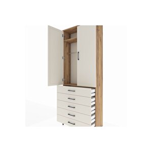 Arges Dolap 2 Raflı 5 Çekmeceli Tek Askılı 88x30x221 Çam-aytaşı