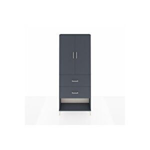 Arges Dolap 2 Raflı 2 Çekmeceli 2 Kapaklı 88x30x221 Antrasit-antrasit