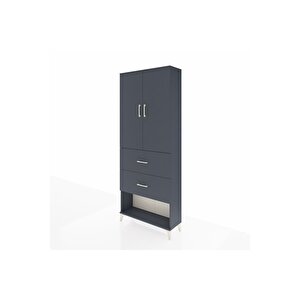 Arges Dolap 2 Raflı 2 Çekmeceli 2 Kapaklı 88x30x221 Antrasit-antrasit