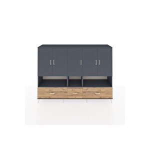 Hyperion Dolap 12 Raflı 3 Çekmeceli 5 Kapaklı 220x44x163 Antrasit-antrasit/çam