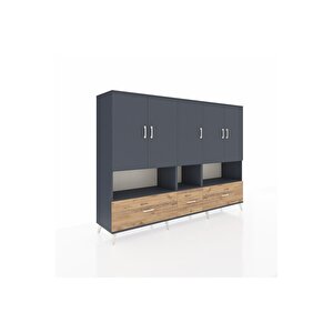 Hyperion Dolap 12 Raflı 3 Çekmeceli 5 Kapaklı 220x44x163 Antrasit-antrasit/çam