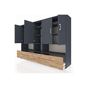 Hyperion Dolap 12 Raflı 3 Çekmeceli 5 Kapaklı 220x44x163 Antrasit-antrasit/çam