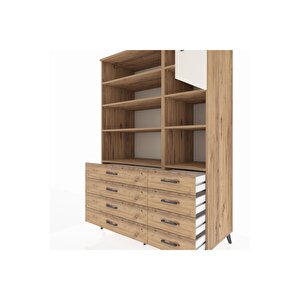 Kronos Dolap 8 Raflı 8 Çekmeceli Tek Kapaklı  132x59x195 Çam-aytaşı/çam