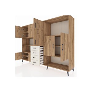 Hyperion Dolap 10 Raflı 4 Çekmeceli 8 Kapaklı 220x44x163 Çam-çam/aytaşı