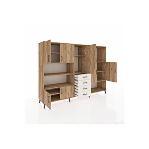 Hyperion Dolap 10 Raflı 4 Çekmeceli 8 Kapaklı 220x44x163 Çam-çam/aytaşı