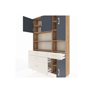 Arges Dolap 9 Raflı 4 Çekmeceli 4 Kapaklı 132x30x195 Çam-antrasit/aytaşı