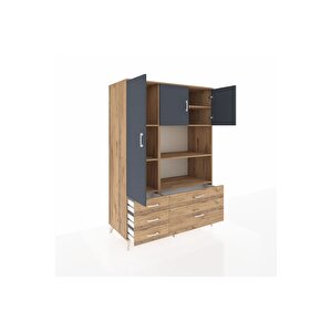 Kronos Dolap 7 Raflı 5 Çekmeceli 3 Kapaklı 132x59x195 Çam-antrasit/çam