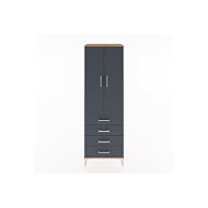 Hyperion Dolap Tek Raflı 4 Çekmeceli Tek Askılı 60x44x182 Çam-antrasit