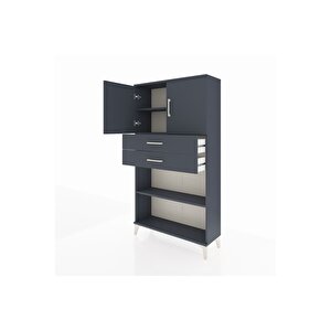 Arges Dolap 3 Raflı 2 Çekmeceli 2 Kapaklı 88x30x163 Antrasit-antrasit
