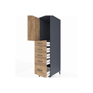 Kronos Dolap Tek Raflı 5 Çekmeceli Tek Kapaklı 44x59x182 Antrasit-çam