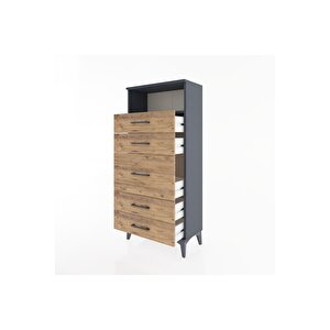 Hyperion Dolap Tek Raflı 5 Çekmeceli 60x44x134 Antrasit-çam
