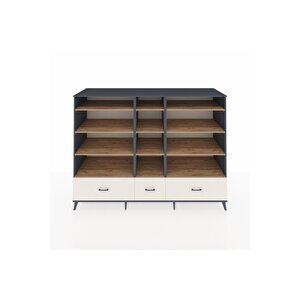 Kronos Dolap 12 Raflı 3 Çekmeceli  220x59x163 Antrasit-çam/aytaşı