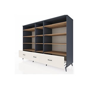 Kronos Dolap 12 Raflı 3 Çekmeceli  220x59x163 Antrasit-çam/aytaşı