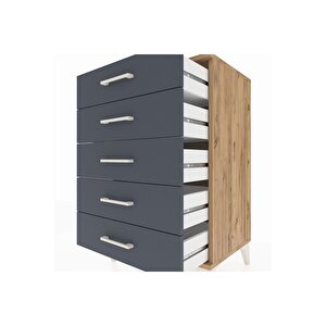 Hyperion Komodin 5 Çekmeceli 60x44x96 Çam-antrasit