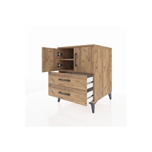 Kronos Komodin 2 Raflı 2 Çekmeceli 2 Kapaklı 60x59x80 Çam-çam