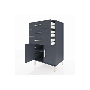 Hyperion Komodin Tek Raflı 3 Çekmeceli 2 Kapaklı 60x44x106 Antrasit-antrasit