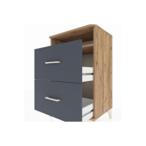 Hyperion Komodin Tek Raflı 2 Çekmeceli 60x44x96 Çam-antrasit