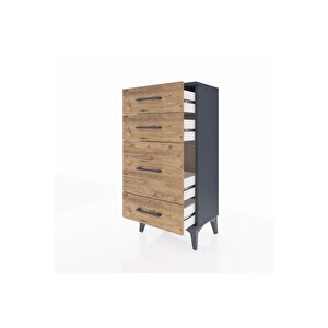 Arges Komodin 4 Çekmeceli 44x30x96 Antrasit-çam