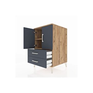 Kronos Komodin 2 Raflı 2 Çekmeceli 2 Kapaklı 60x59x96 Çam-antrasit