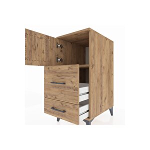 Kronos Komodin Tek Raflı 2 Çekmeceli Tek Kapaklı 44x59x96 Çam-çam