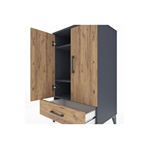Hyperion Komodin 3 Raflı Tek Çekmeceli 2 Kapaklı 60x44x106 Antrasit-çam