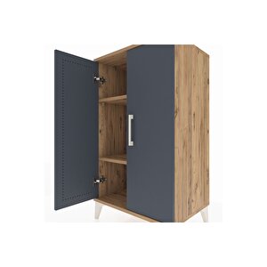 Hyperion Komodin 2 Raflı 2 Kapaklı 60x44x106 Çam-antrasit