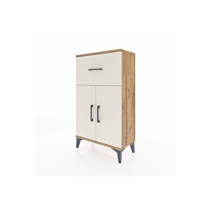 Arges Komodin Tek Raflı Tek Çekmeceli 2 Kapaklı 60x30x106 Çam-aytaşı