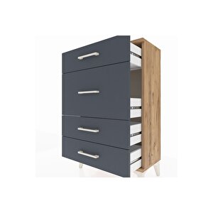 Arges Komodin 4 Çekmeceli 60x30x96 Çam-antrasit