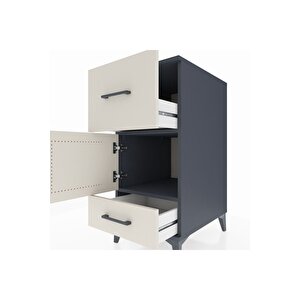 Kronos Komodin Tek Raflı 2 Çekmeceli Tek Kapaklı 44x59x96 Antrasit-aytaşı