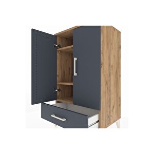 Hyperion Komodin 3 Raflı Tek Çekmeceli 2 Kapaklı 60x44x106 Çam-antrasit