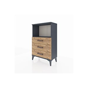 Arges Komodin Tek Raflı 3 Çekmeceli 60x30x96 Antrasit-çam