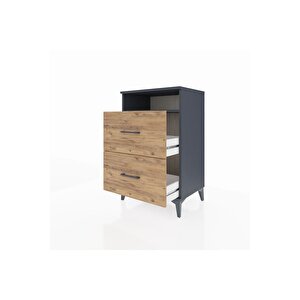 Hyperion Komodin Tek Raflı 2 Çekmeceli 60x44x96 Antrasit-çam