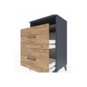 Hyperion Komodin Tek Raflı 2 Çekmeceli 60x44x96 Antrasit-çam
