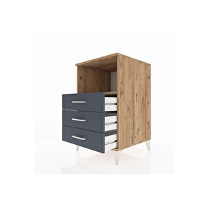 Kronos Komodin Tek Raflı 3 Çekmeceli 60x59x96 Çam-antrasit