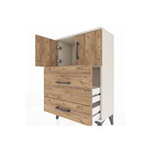 Arges Komodin Tek Raflı 2 Çekmeceli 2 Kapaklı 60x30x96 Aytaşı-çam