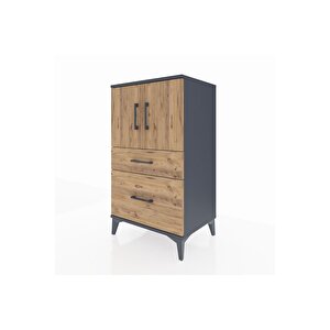 Hyperion Komodin 2 Raflı 2 Çekmeceli 2 Kapaklı 60x44x106 Antrasit-çam