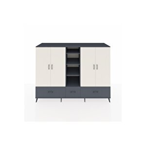 Kronos Dolap 12 Raflı 3 Çekmeceli 4 Kapaklı 220x59x163 Antrasit-aytaşı/antrasit