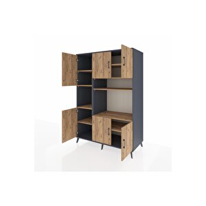 Kronos Dolap 9 Raflı 6 Kapaklı 132x59x195 Antrasit-çam/çam