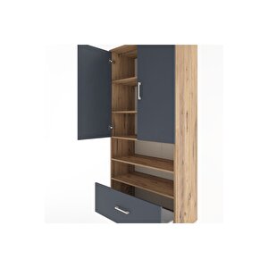 Hyperion Dolap 5 Raflı Tek Çekmeceli 2 Kapaklı 88x44x195 Çam-antrasit