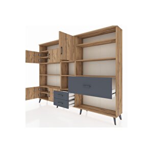 Arges Dolap 13 Raflı 3 Çekmeceli 5 Kapaklı 220x30x163 Çam-çam/antrasit