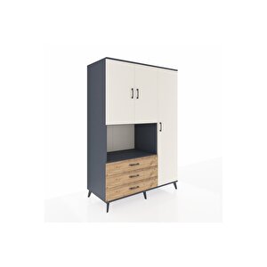 Kronos Dolap 7 Raflı 3 Çekmeceli 3 Kapaklı 132x59x195 Antrasit-aytaşı/çam